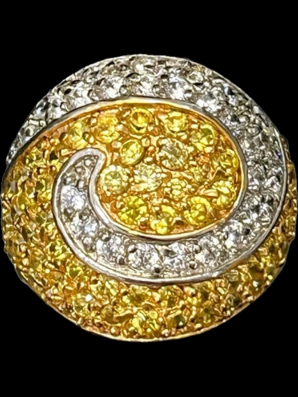 Canary White Micro Pave Set Cz Diamond gold silver Cocktail statement Dome Ring